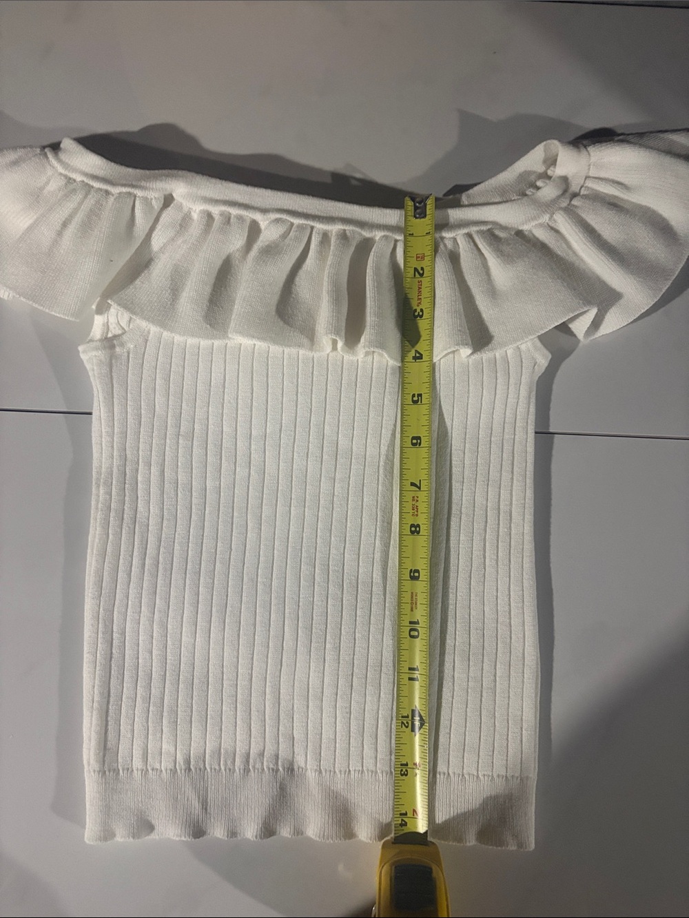 Forever 21 White Off-the-Shoulder Ruffle Ribbed Top - Picture 6 of 6